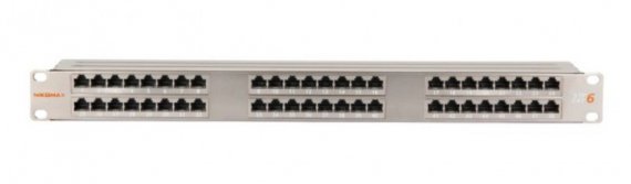 Фотография товара 'Nikomax Коммутационная панель 19", 1U, 48 портов, Кат.6, RJ45/8P8C, 110/KRONE, T568A/B, полный экран, NMC-RP48SE2-HR-1U-MT'