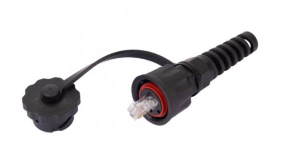 Фотография товара 'Nikomax Индустриальный коннектор RJ45/8P8C, Кат.6 (Класс E), 250МГц, покрытие 50мкд, неэкранированный, IP67, для одножильной витой пары, с защитной крышкой, NMC-RJ88RA50UE3-IS-BK'