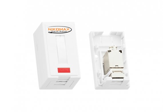 Фотография товара 'Nikomax Настенная розетка, 1 порт, категория 5е, RJ45/8P8C, FT-TOOL/110/KRONE, T568A/B NMC-WO1SD2-FT-ST-WT'