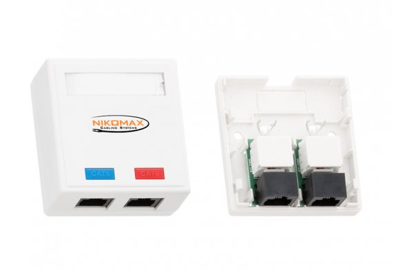 Фотография товара 'Nikomax Настенная розетка, 2 порта, категория 5e, RJ45/8P8C, 110/KRONE, T568A/B NMC-WO2UD2-WT'